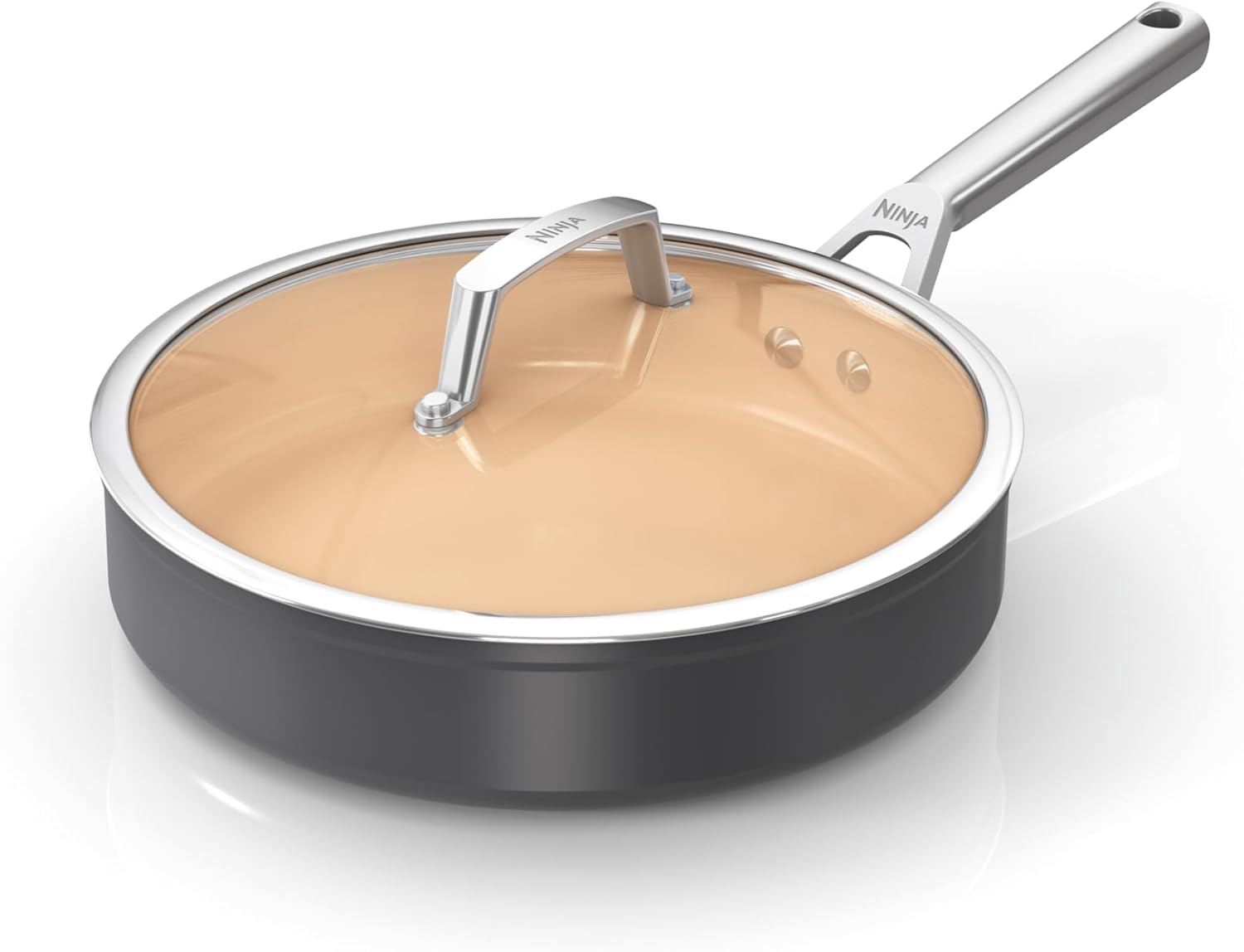 Ninja Extended Life CW90126UK 26cm Ceramic Non-Stick Sauté Pan (No PFAs, PFOA, Lead or Cadmium), Induction Compatible, Stainless Steel Handle, Oven Safe up to 285°C, Terracotta and Grey