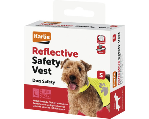 Safety vest Karlie Safety Vest L, reflective yellow, adjustable with Velcro fasteners, neck circumference approx. 43 - 59 cm, chest circumference approx. 64 - 77 cm