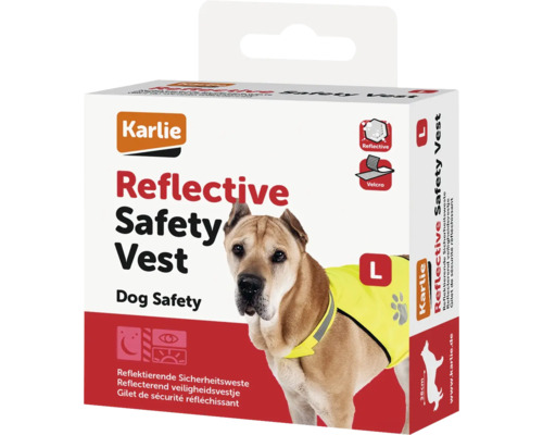 Safety vest Karlie Safety Vest S, reflective yellow, adjustable with Velcro fasteners, neck circumference approx. 24 - 41 cm, chest circumference approx. 39 - 48 cm