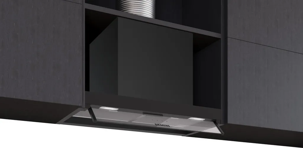 Siemens LJ65BCC60, iQ300, Integrated designer hood, 60 cm, clear glass, matte black