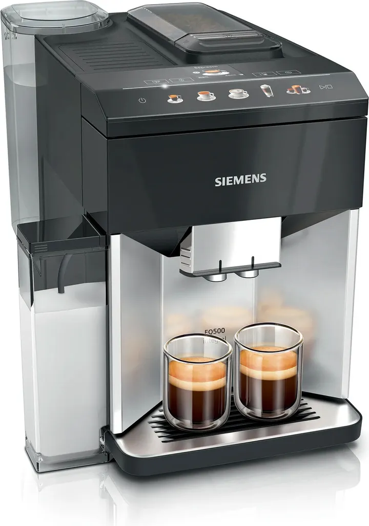Siemens TQ513D01 EQ500 fully automatic coffee machine, 1500 W, 1.9 L water tank, TFT display, piano black/daylight silver