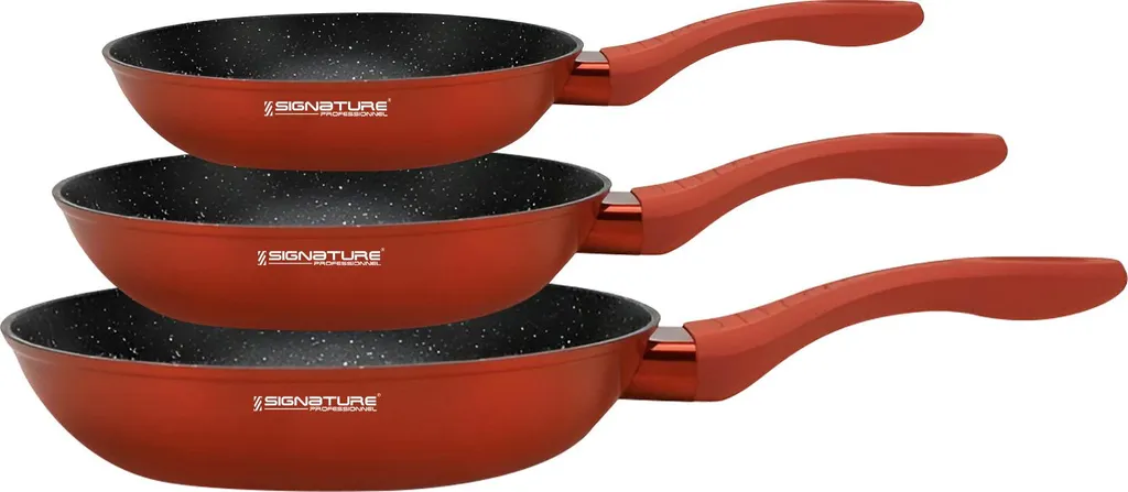 Signature, 3-piece frying pan set 20 / 24 / 28 cm with mineral non-stick coating, red
