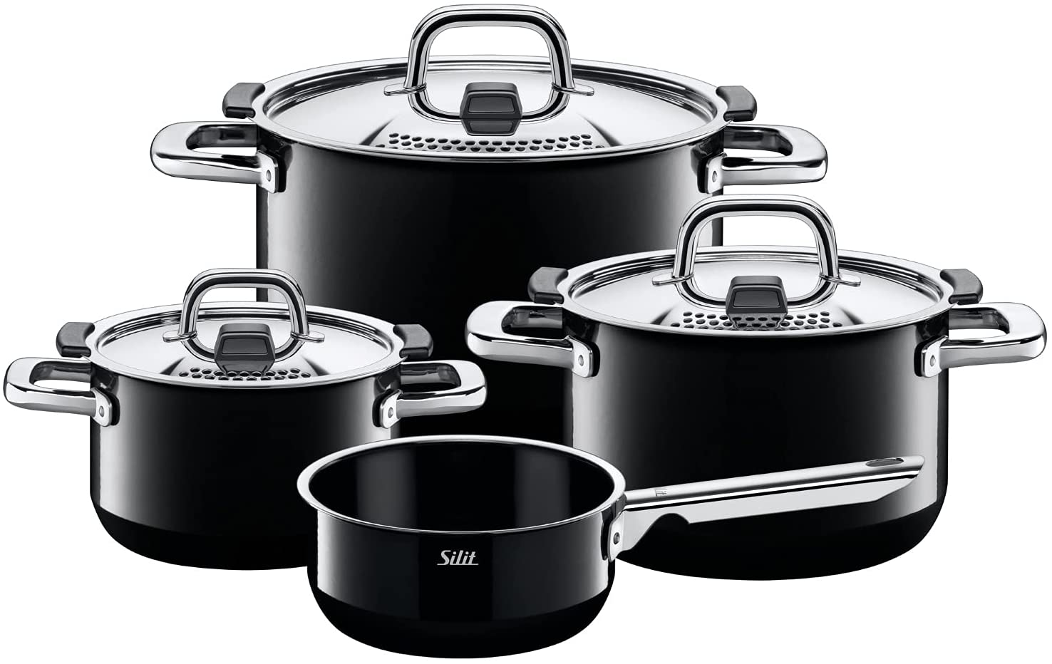 Silit 16191111 Cooking Pot Set 4 Pieces Natural Black