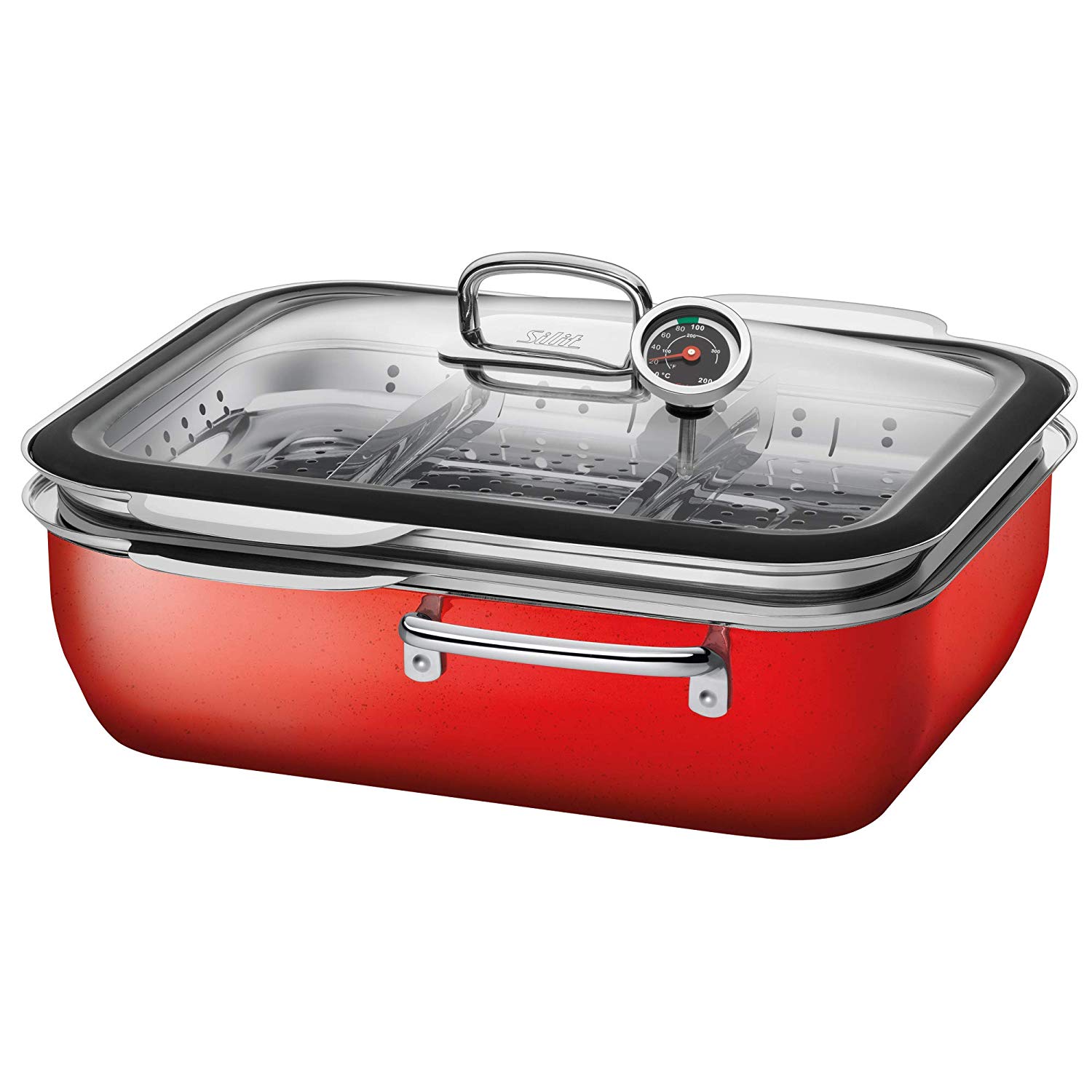 Silit 1738174831 Steam Cooker 34 Cm With Lid Ecompact Energy Red