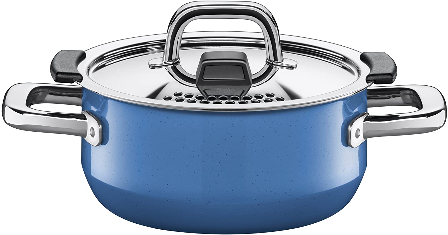 Silit Nature Blue Saucepan 16 cm Metal Lid with Steam Hole, Stewing Pot 1.3 L, Silargan Functional Ceramic, Induction Saucepan, Blue