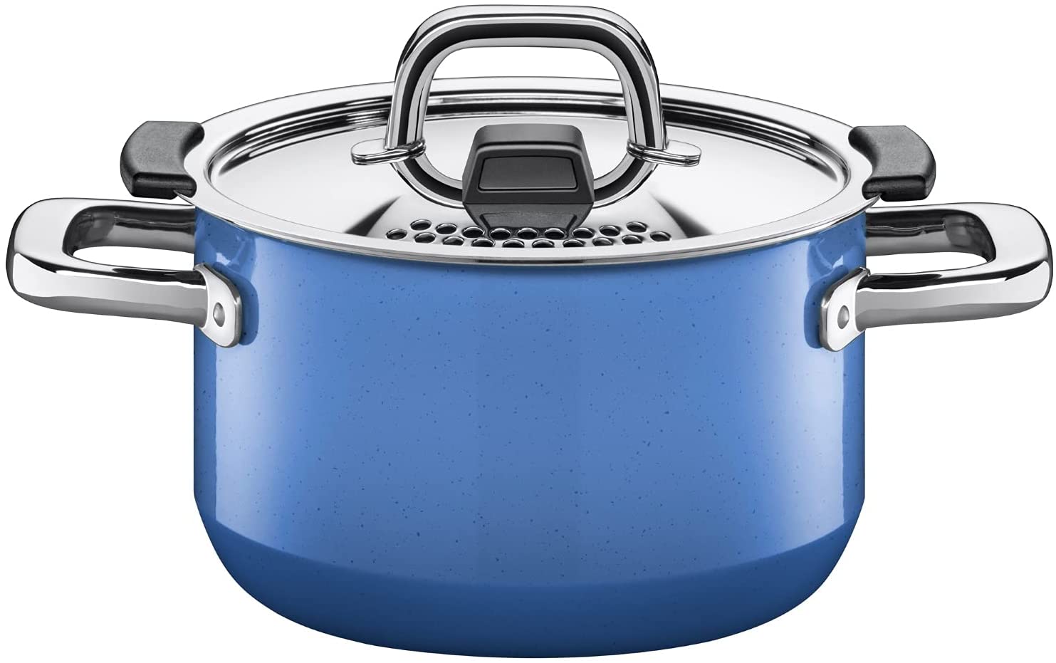 Silit 2102299479 Natural Tall Cooking Pot Diameter 16 cm 2 Litre Function Control Lid Metal Silargan Function Lid Ceramic Suitable for Induction Cookers Dishwasher Safe, Enamel Blue