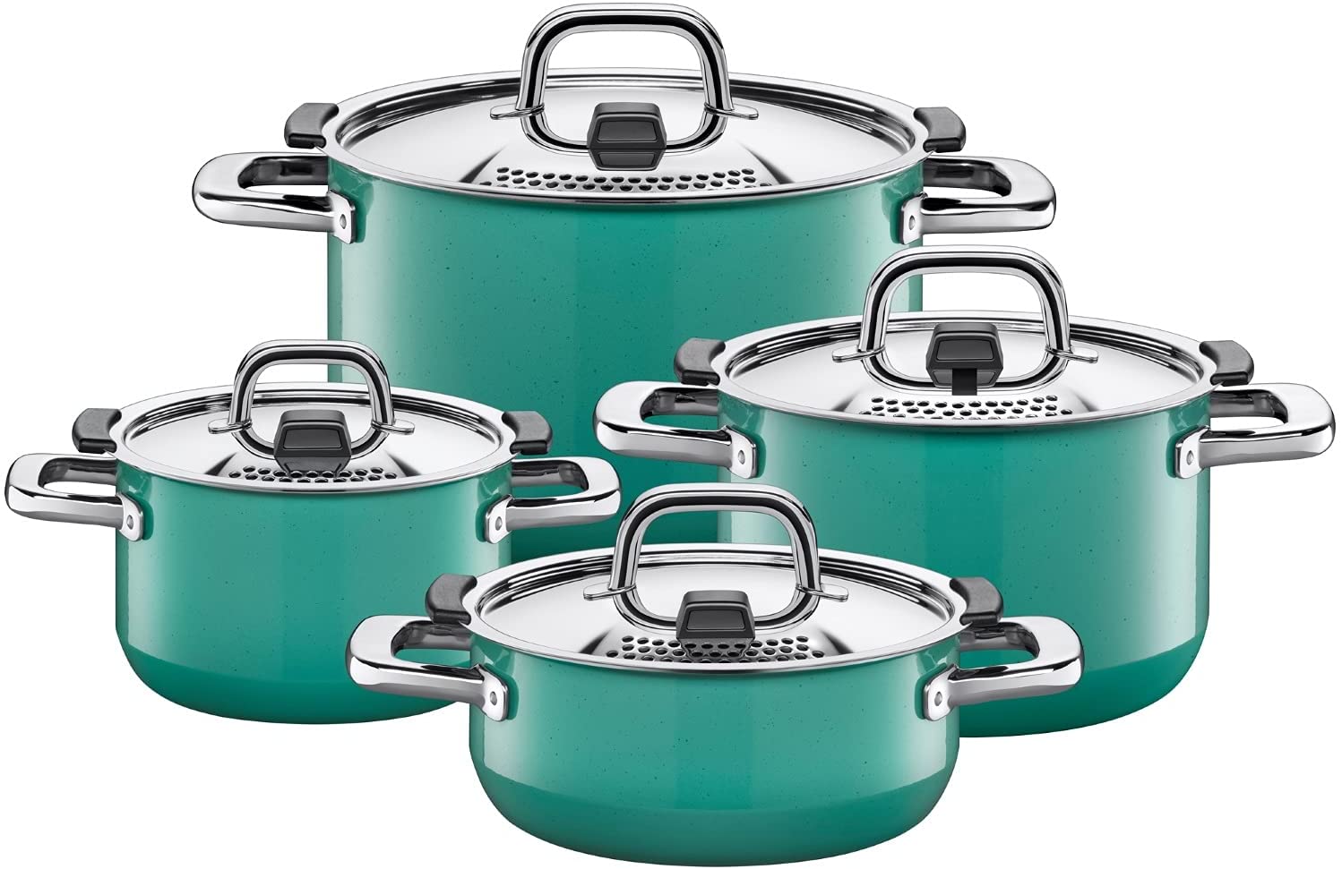 Silit Nature Green 4-Piece Induction Saucepan Set with Metal Lid, Silargan Functional Ceramic, Induction Pot Set, Nickel-Free, Green