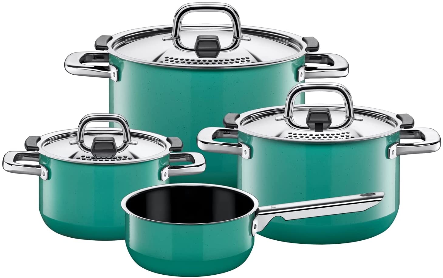 Silit Nature Green Induction Saucepan Set with Metal Lid, Silargan Functional Ceramic, Induction Pots Set, Nickel-Free, Green