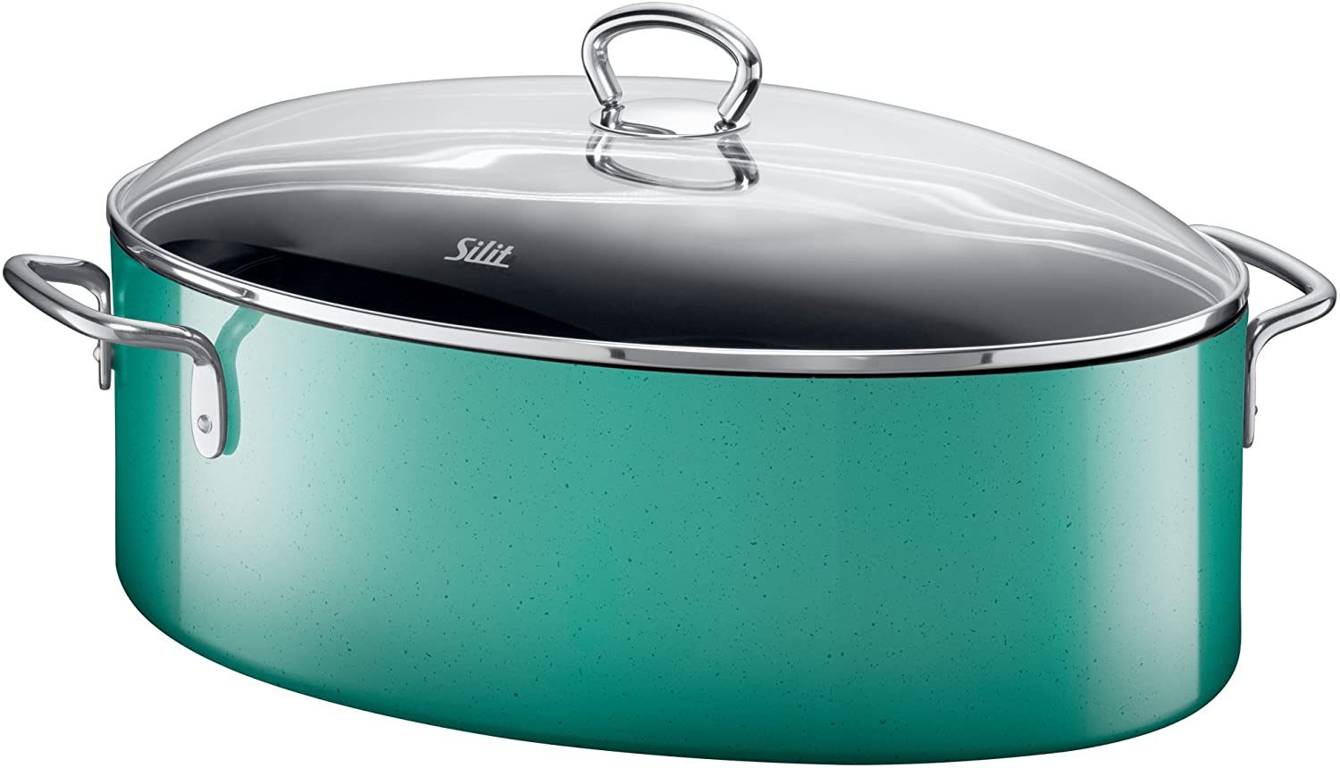 Silit Nature Green Oval Roasting Dish with Glass Lid 36 x 25.5 x 20 cm Silargan Functional Ceramic Suitable for Induction Cookers Dishwasher Safe Oven Safe Green 8.1 L