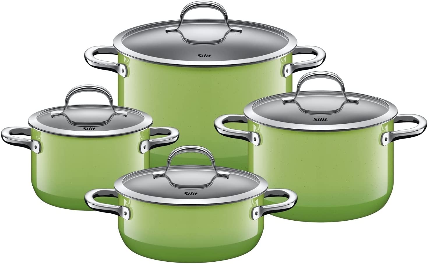 Silit Passion Green Induction Cooking Pot Set with Glass Lid, Silargan Functional Ceramic, Induction Pots Set, Nickel-Free, Green