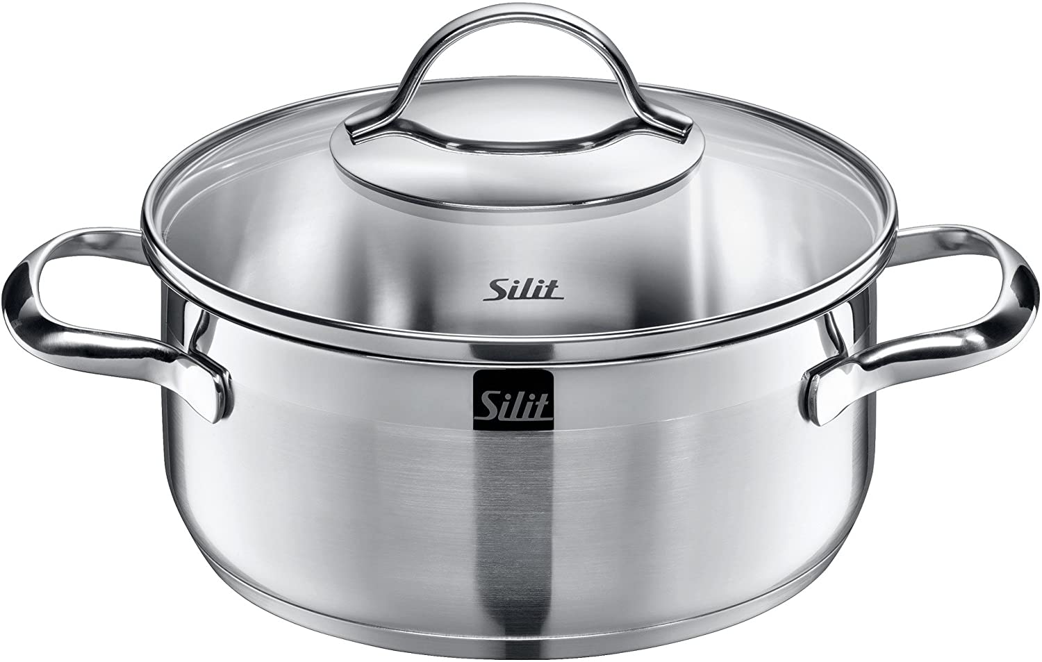Silit Cooking Pot Diameter 16 cm Approx. Silit Pisa Cooking Pot, 1.4L, Pouring Rim, Glass Lid, Polished Stainless Steel, Suitable for Induction Cookers, Dishwasher Safe, Ø 20 cm