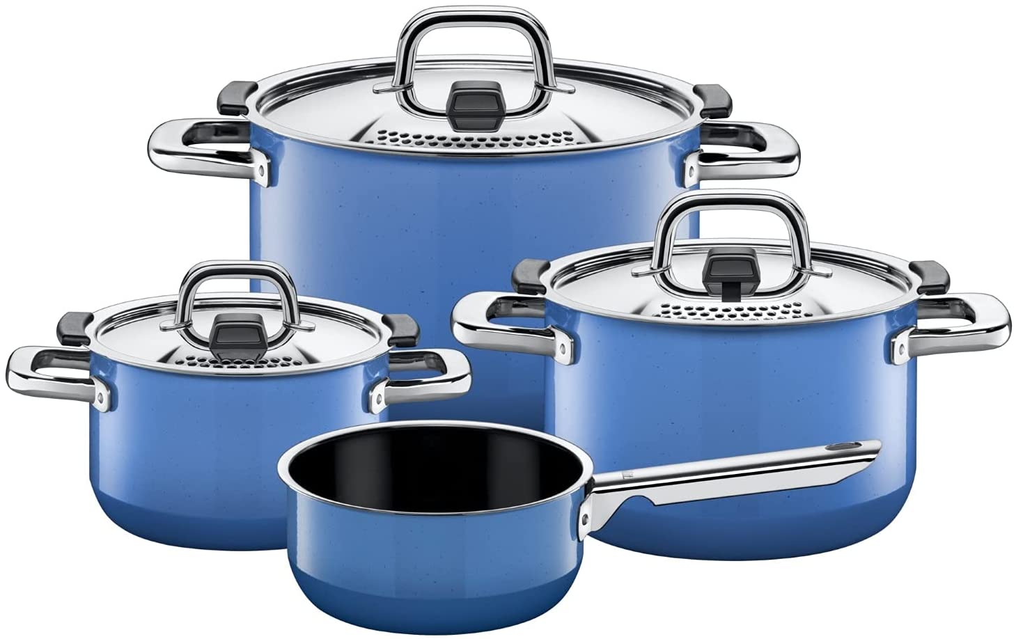 Silit Nature Blue 4-Piece Induction Saucepan Set with Metal Lid, Silargan Functional Ceramic, Induction Pots Set, Nickel-Free, Blue