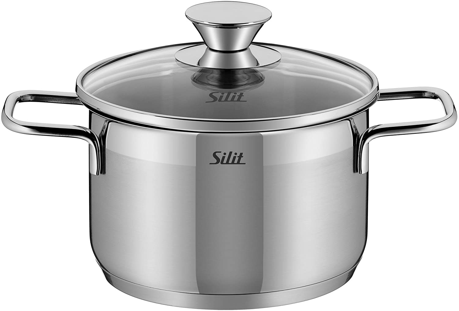 Silit Pisa High Saucepan in Polished Stainless Steel with Pouring Rim & Glass Lid, Induction & Dishwasher Safe