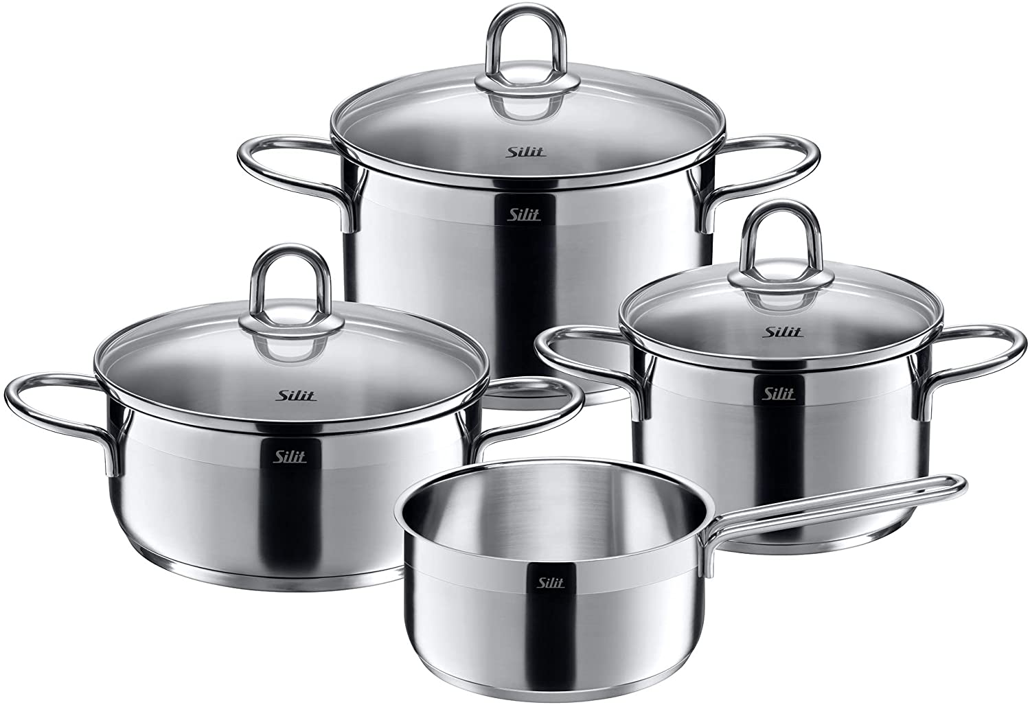Silit Diamond Saucepan Set with Glass Lid / Saucepan / Coated Pan / Polished Stainless Steel / Suitable for Induction Cookers / Dishwasher Safe