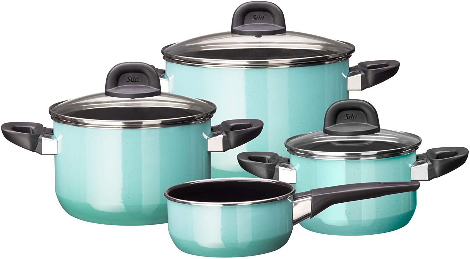 Silit Modesto Line 4-Piece Induction Saucepan Set with Glass Lid, Silargan Functional Ceramic, Induction Pots Set, Nickel-Free, Green