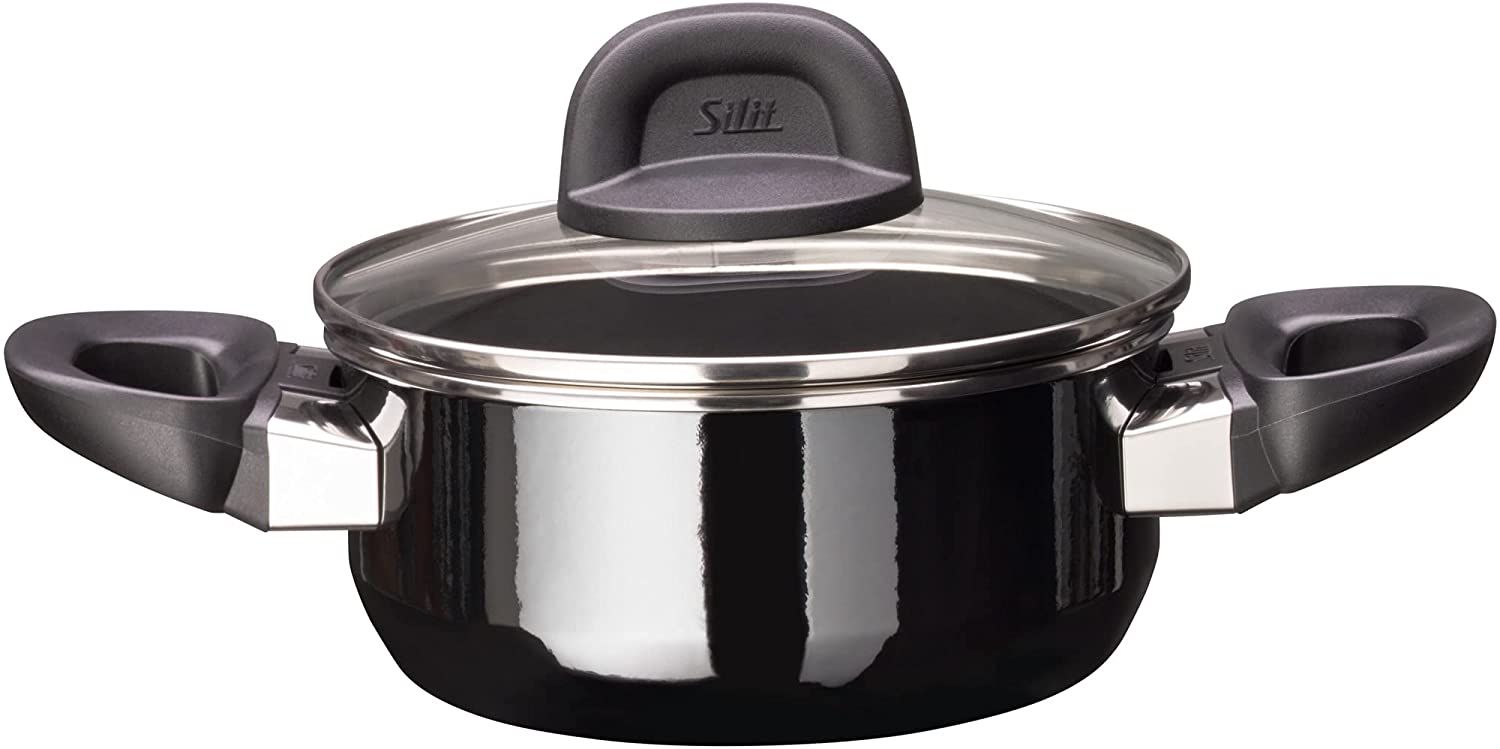 Silit Modesto Line Saucepan 16 cm Glass Lid 1.3 L Silargan Functional Ceramic Induction Pot Black