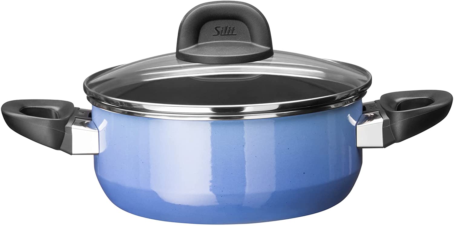 Silit Modesto Line Saucepan 20 cm Glass Lid Stewing Pan 2.4 L Silargan Functional Ceramic Induction Blue