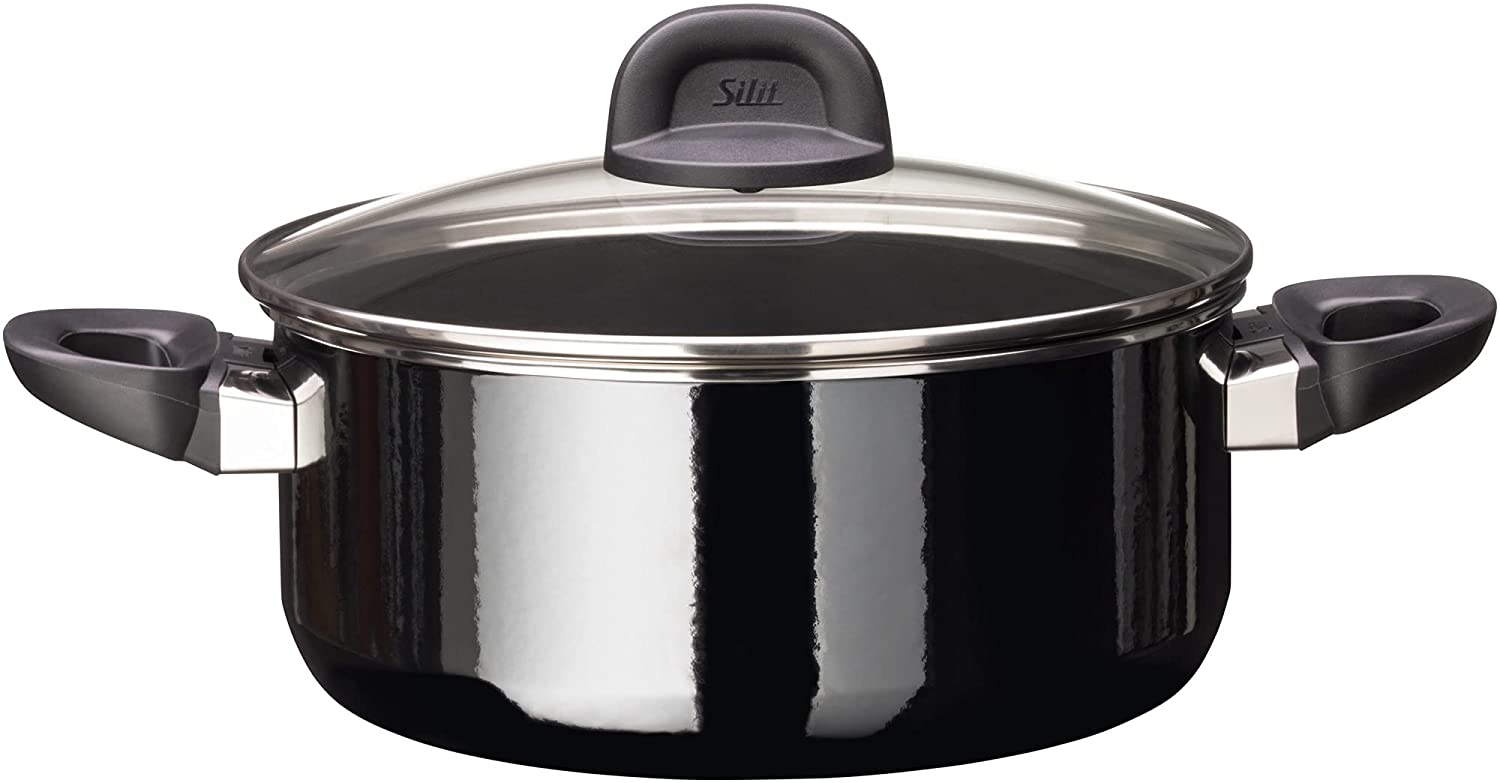 Silit Modesto Line Saucepan 24 cm Glass Lid Saucepan 4.4 L Silargan Functional Ceramic Induction Pot Black