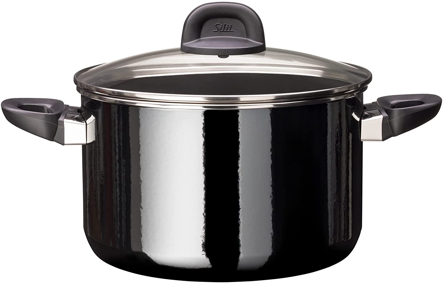 Silit Modesto Line Cooking Pot, Height 24 cm, Glass Lid, Cooking Pot 6.4 L, Silargan Functional Ceramic, Induction Pot, Black