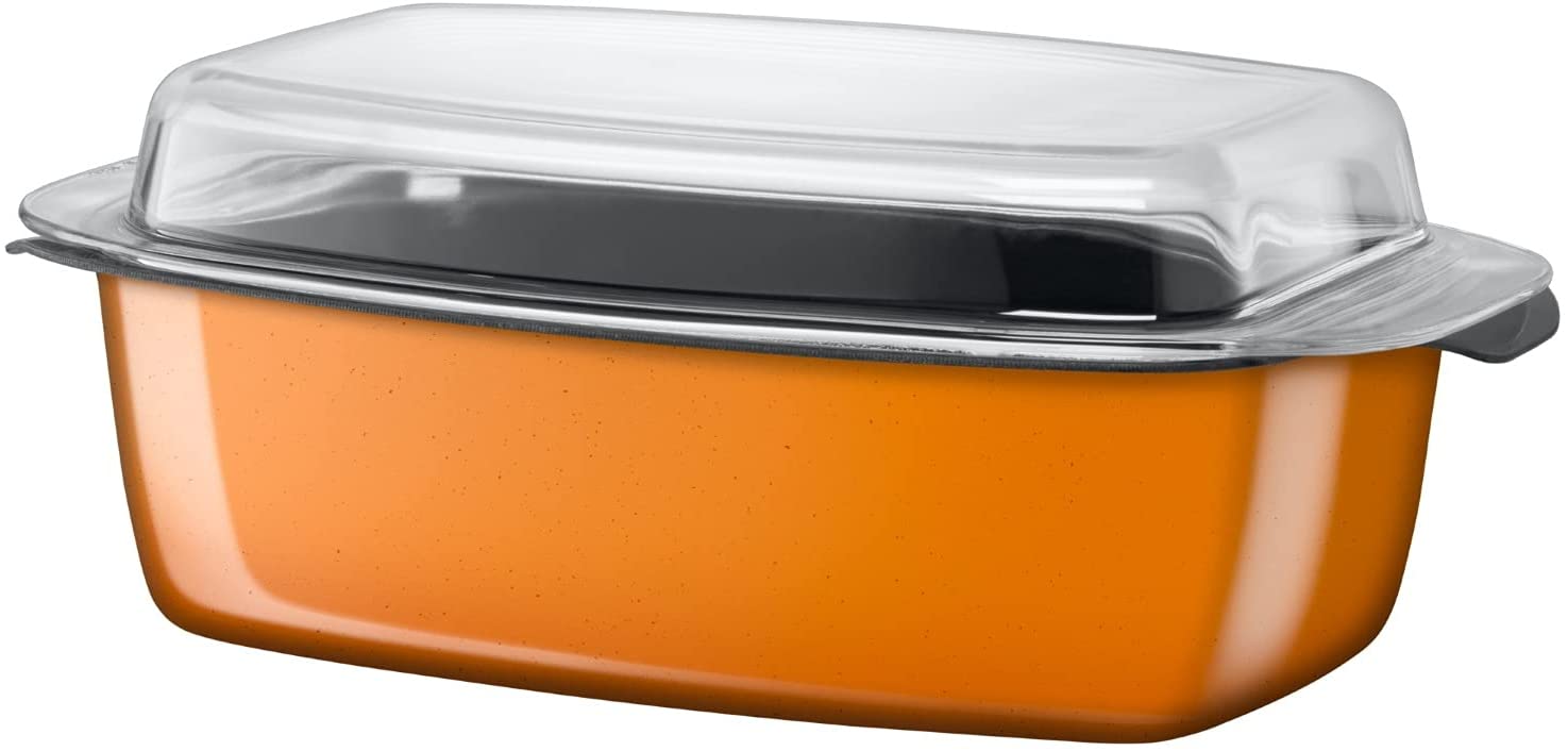 Silit Passion Orange roasting pan, with glass lid, 32 x 21 x 15 cm, Silargan functional ceramics, suitable for induction, oven-proof, orange, 5.3 l