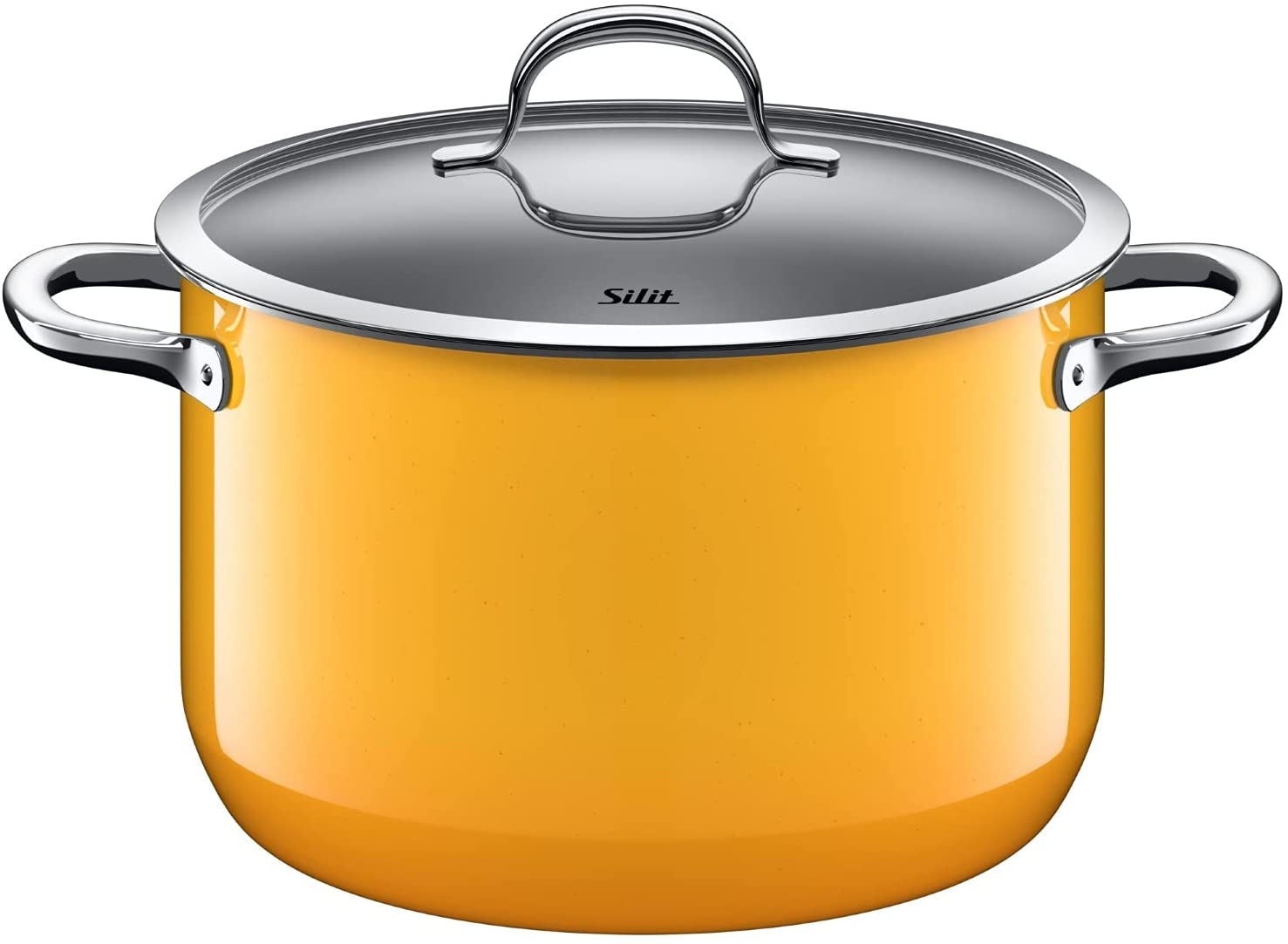 Silit Passion Yellow Saucepan with Glass Lid High Diameter 24 cm Silargan Functional Ceramic Pouring Rim Suitable for Induction Cookers Yellow 6.4 L