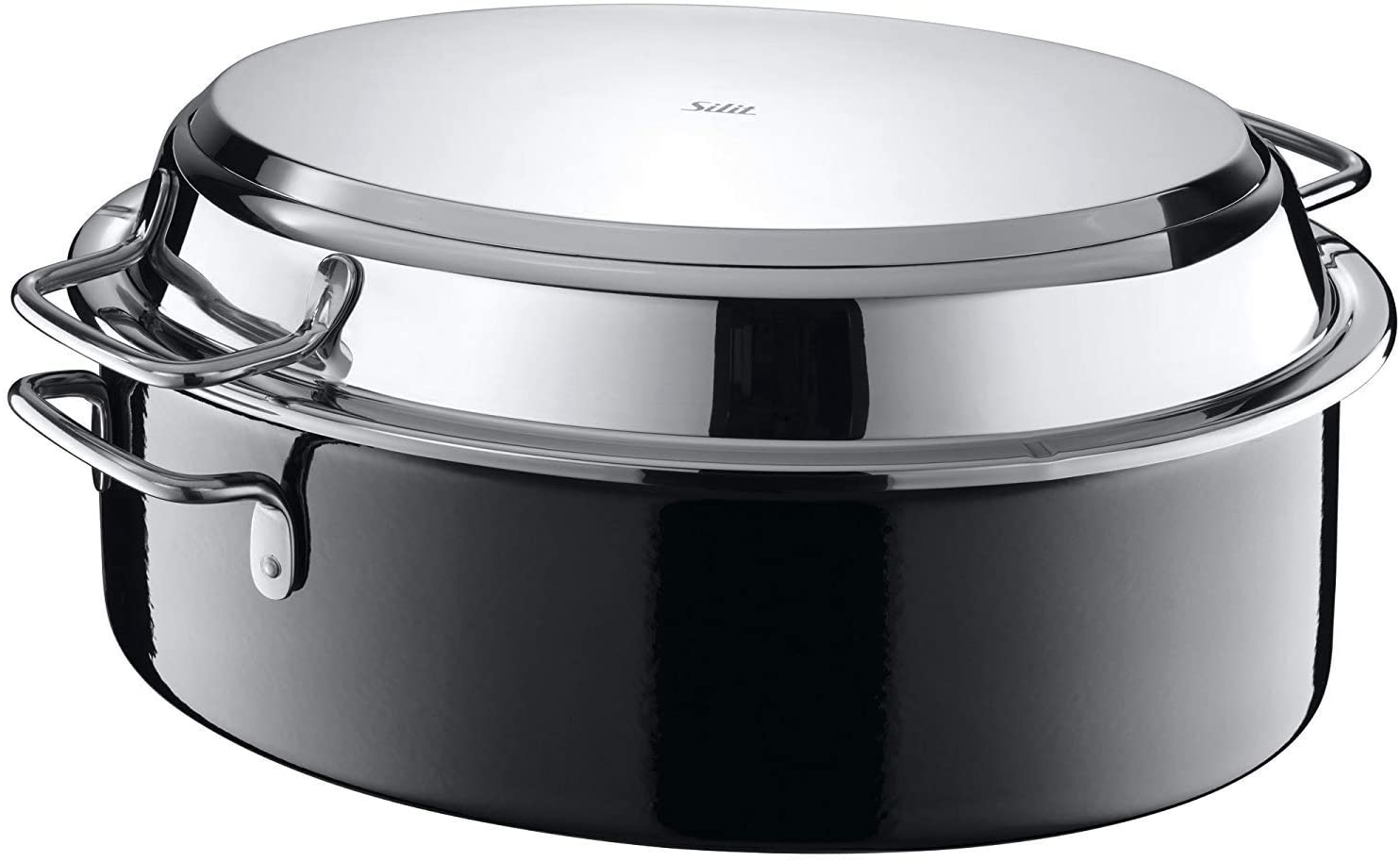 Silit Silargan Roasting Dish with Stainless Steel Lid and Sandwich Base 38 cm Black / Silargan