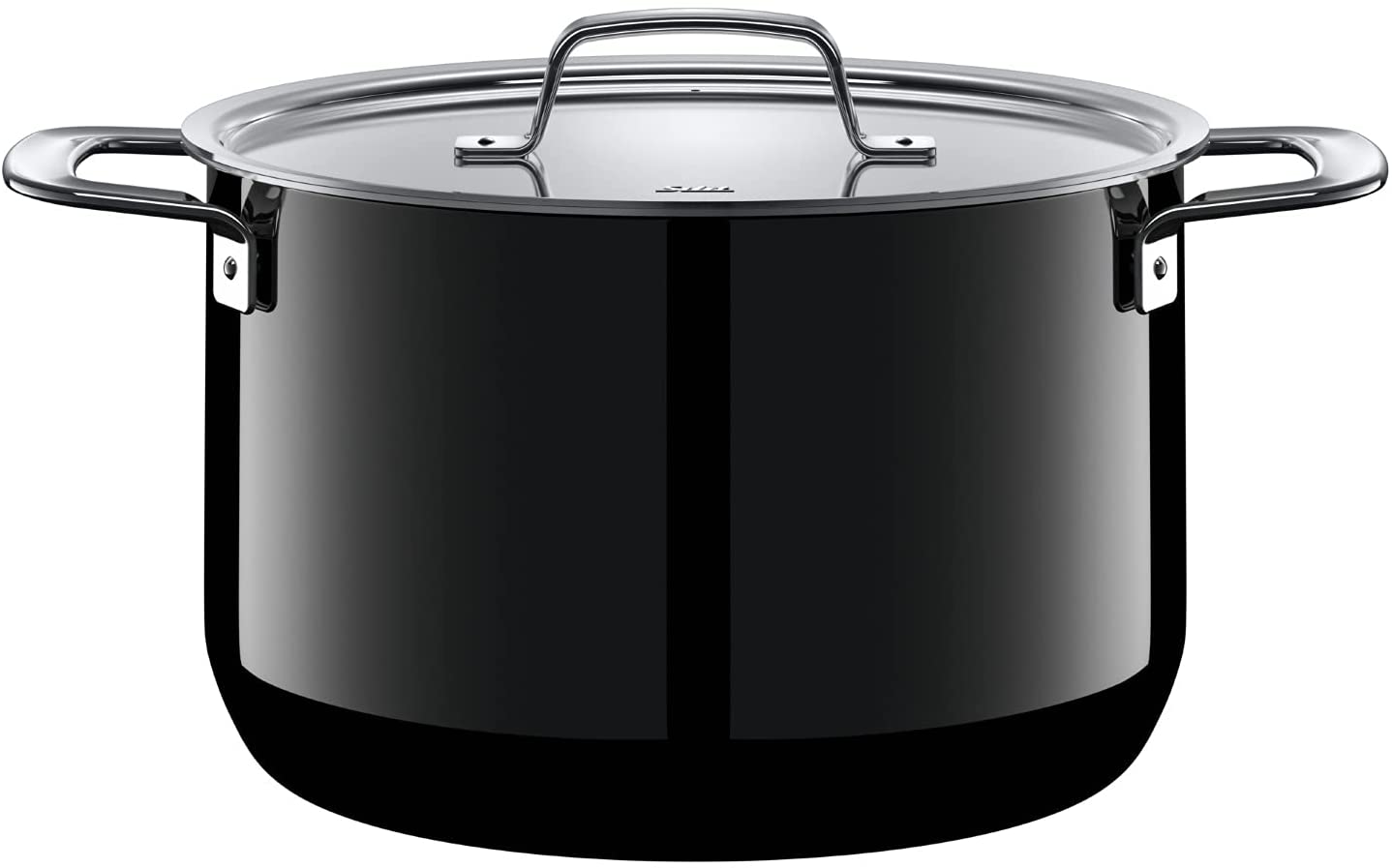 Silit Zeno Black Tall Cooking Pot Diameter 24 cm with Metal Lid, Silargan, Suitable for Induction, Dishwasher Safe, Pot Ceramic