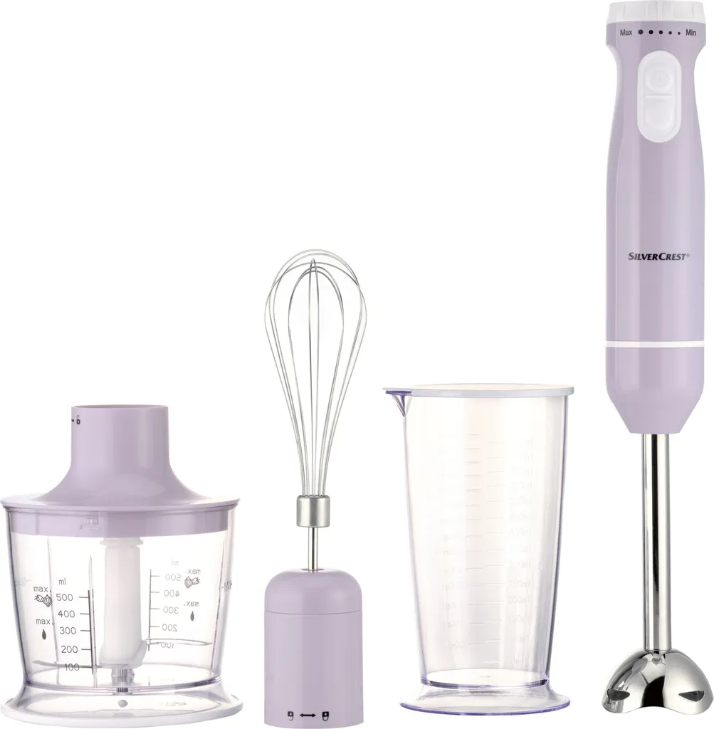 SILVERCREST 3 in 1 Hand Blender Set, Continuously Adjustable, 600 Watts, Purple