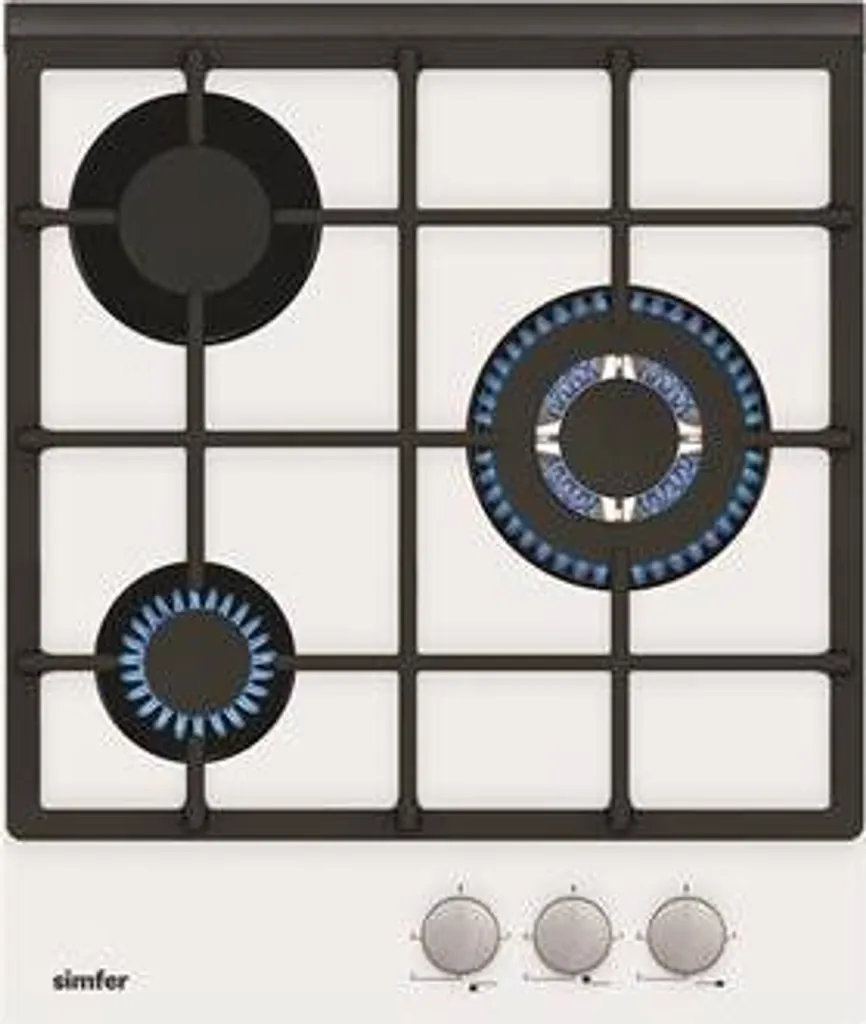 Simfer | H4.305.HGSBB | Cooktop | Gas on glass | Number of burners/cooking zones: 3 | Rotary knobs | White