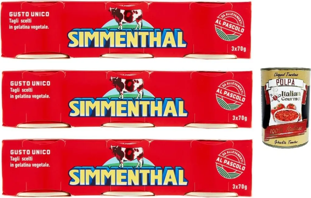 SIMMENTHAL carne in scatola, beef in aspic 3x (3x 70g) 100% Italian meat Aspic meat + Italian Gourmet polpa 400g