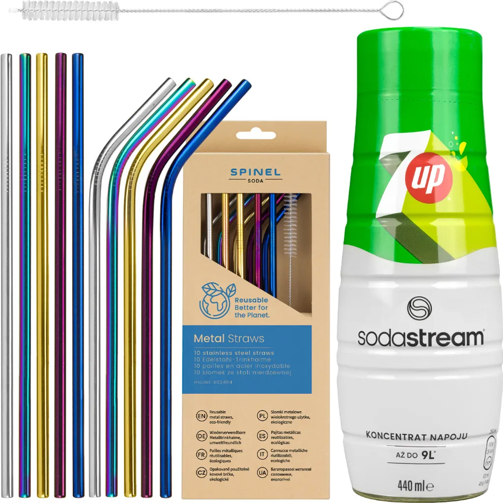 Syrup for SODASTREAM 7up 440 ml, 1 piece + Spinel Soda Metal Straws 10 pieces