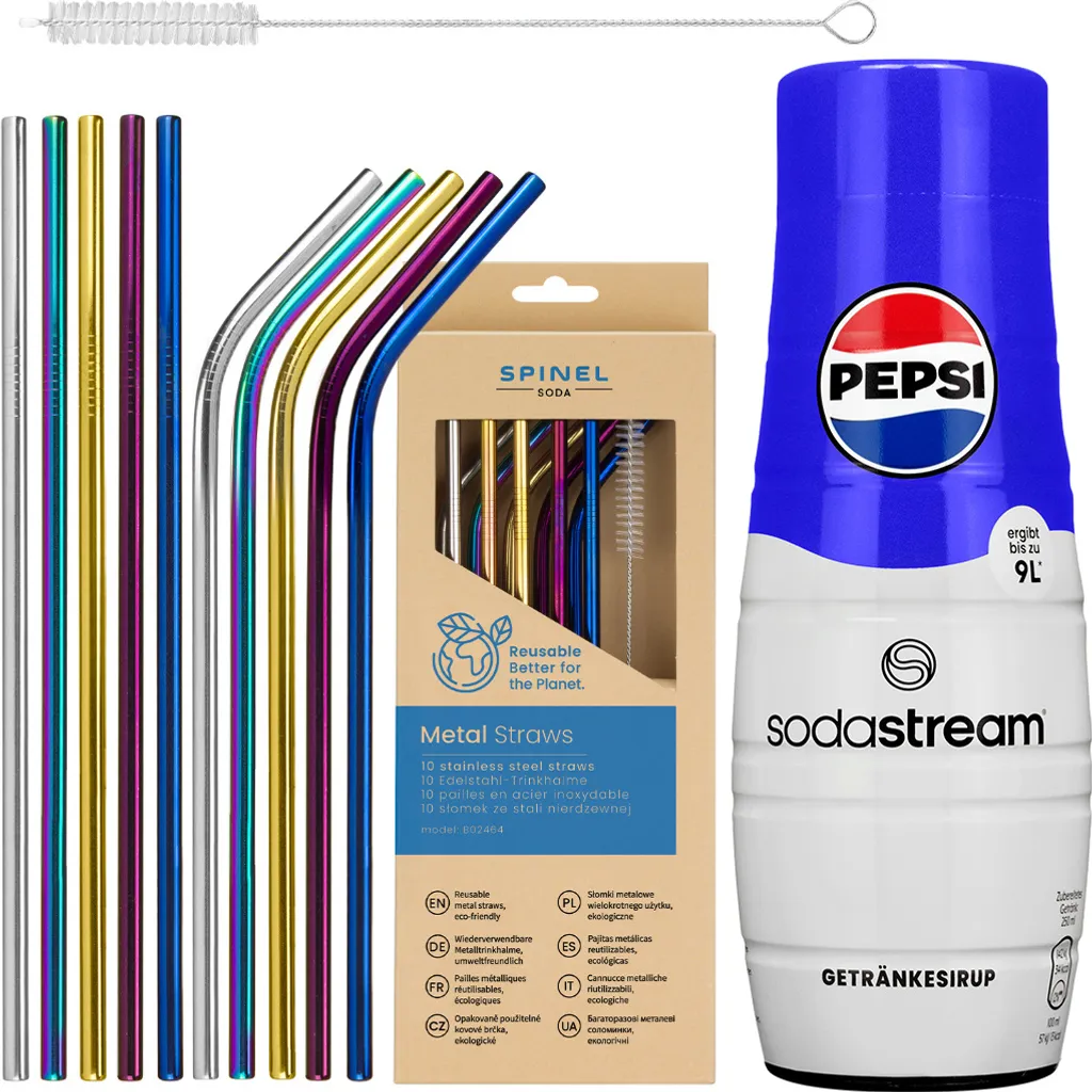Syrup for SODASTREAM Pepsi 440 ml, 1 piece + Spinel Soda Metal Straws 10 pieces