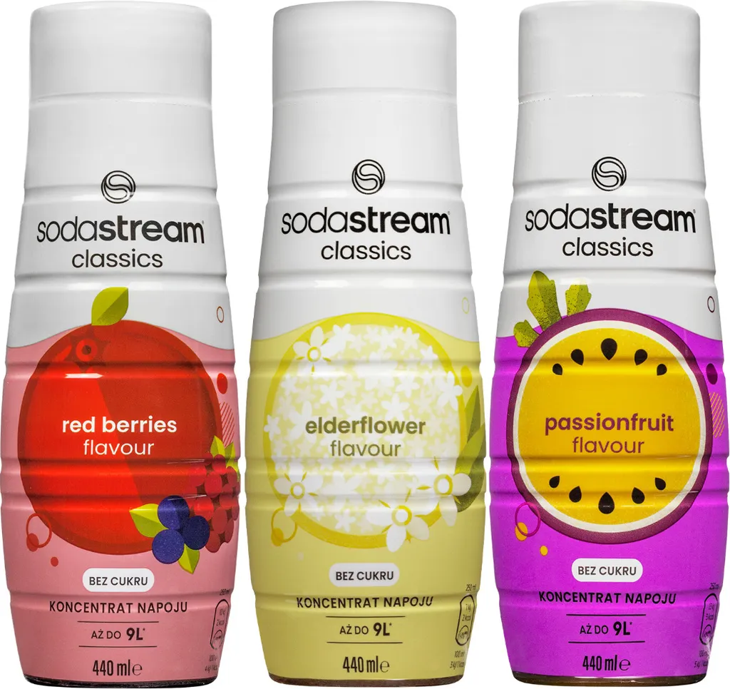 Syrup for SodaStream Red Berries Zero + Elderflower Zero + Passion Fruit Zero, 440ml, 3 pieces
