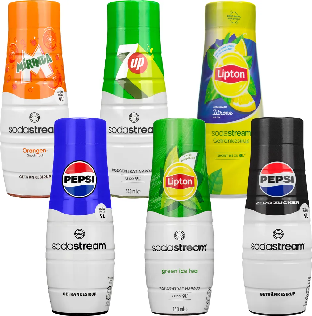Syrup SodaStream Pepsi, Pepsi Max Light,, 7UP, Mirinda, Lipton Ice Tea Green Tea, Lipton Ice Tea Lemon, 440ml, 6 pieces