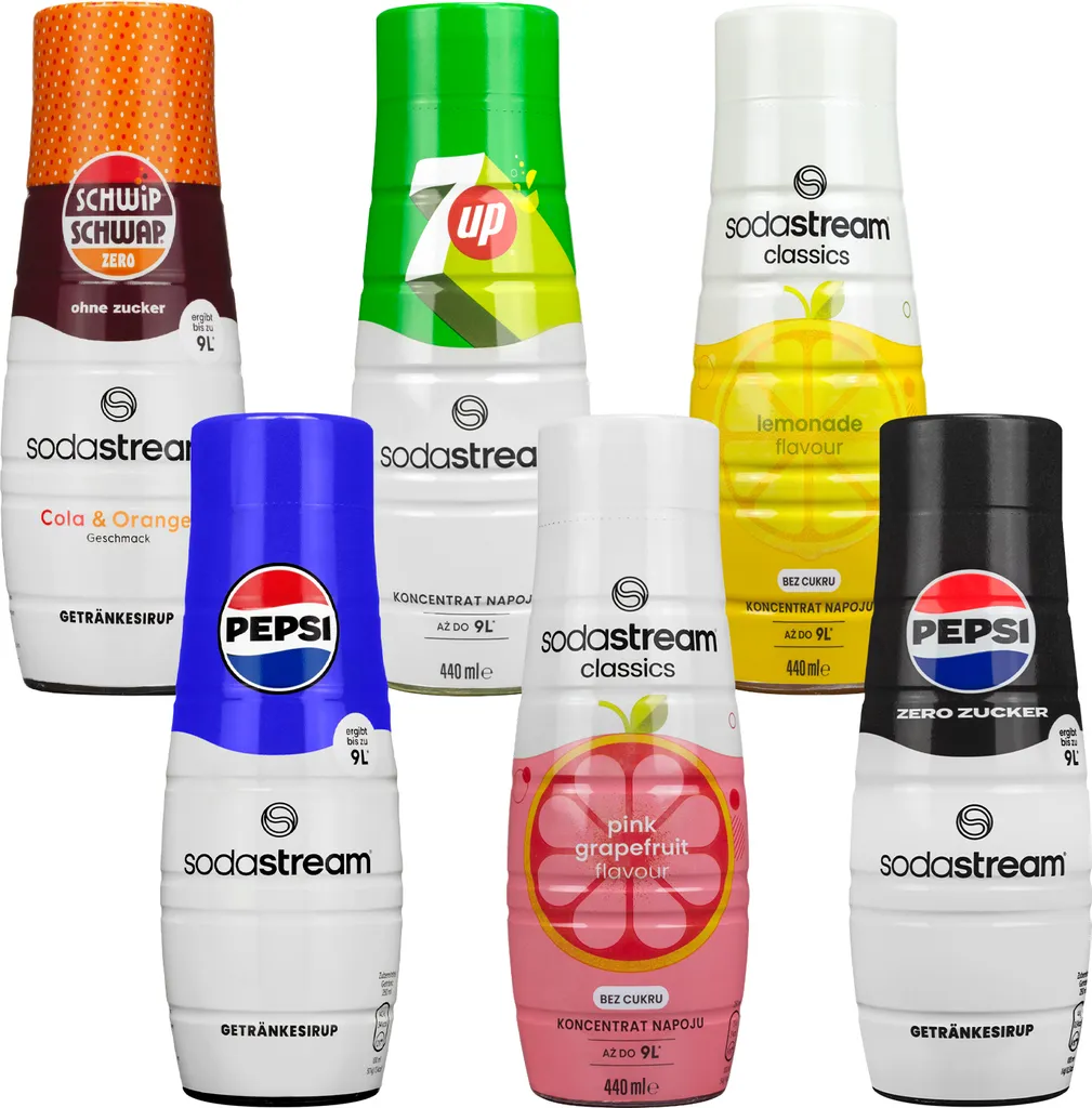 Syrup SodaStream Pepsi, Pepsi Max Light, 7UP, Schwip Schwap Light, Pink Grapefruit Zero, Lemon Zero, 440ml, 6 pieces