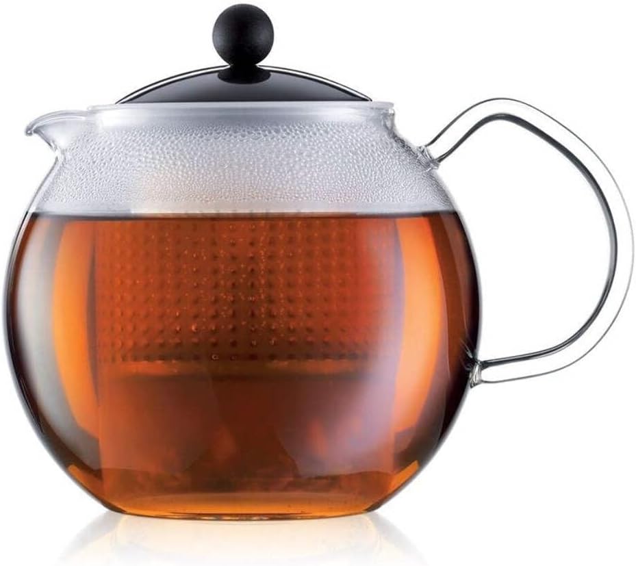 Bodum Assam Tea Press with Glass Handle and Coloured Plastic Lid, 1.0 L/34 oz - Black