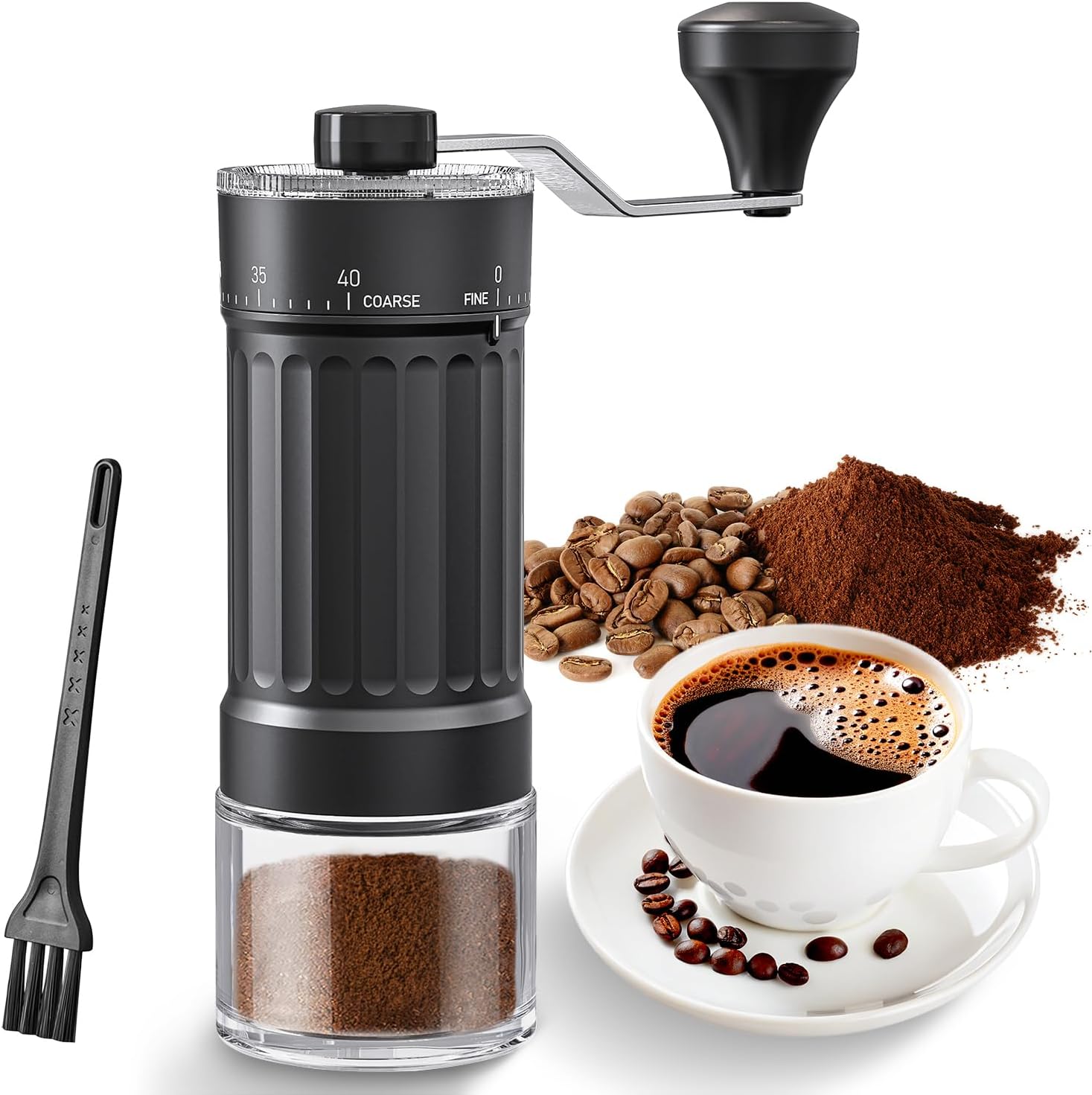 Manual Coffee Grinder, Portable Manual Hand Coffee Grinder with 30 g Capacity, 40 Adjustable Settings, Conical Grinder with Ergonomic Handle for Espresso, Pour Over and More