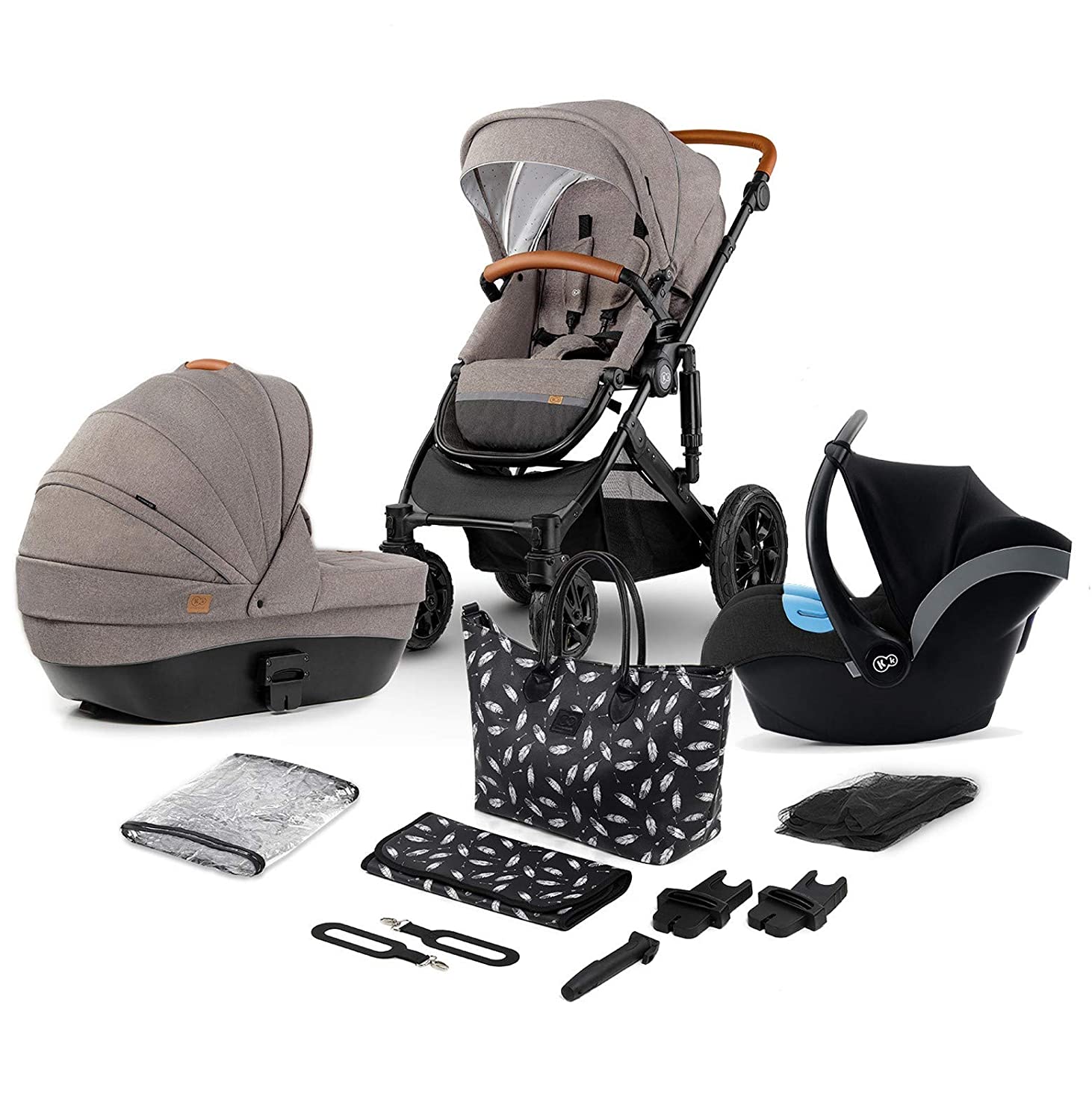 kk Kinderkraft Kinderkraft 3-in-1 Prime 2020 Pram Set, Combination Pram, Sports Pram, Buggy and Carrycot Baby Seat, Large Wheels, Pneumatic Tyres, Comfortable Buggy Seat, Baby Seat, Beige