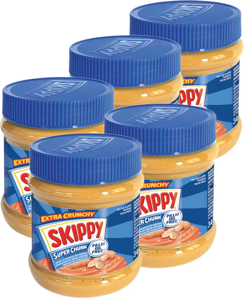 SKIPPY 5x Peanut Butter "Super-Chunk" Peanut Butter Crunchy Without Palm Oil 5x 340g
