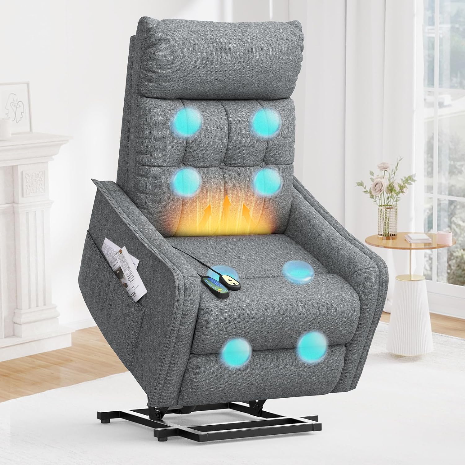 sisolos Store Relaxing Chair, TV Chair, Massage Chair with Standing Aid, Electric Armchair, Living Room with Massage Function and Heat Function, 2 Side Pockets, Recliner Chair with Reclining Function, TV Chair