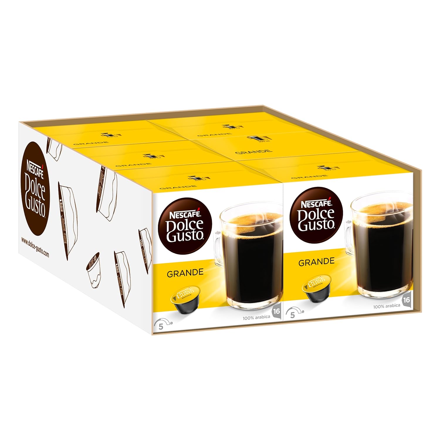 NESCAFE DOLCE GUSTO Nescafé Dolce Gusto Grande, coffee, coffee capsule, pack of 6, 6 x 16 capsules