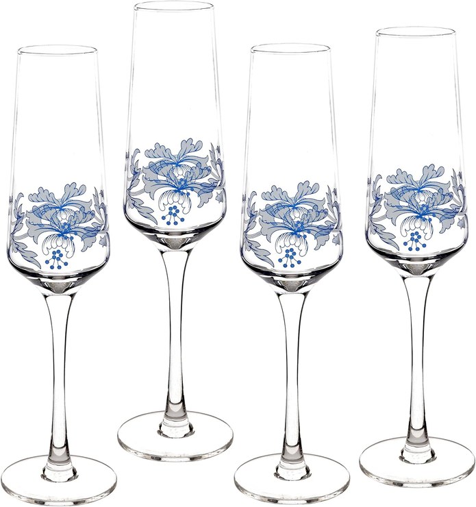 Portmeirion Spode Blue Italian Glassware Champagne Flute S/4