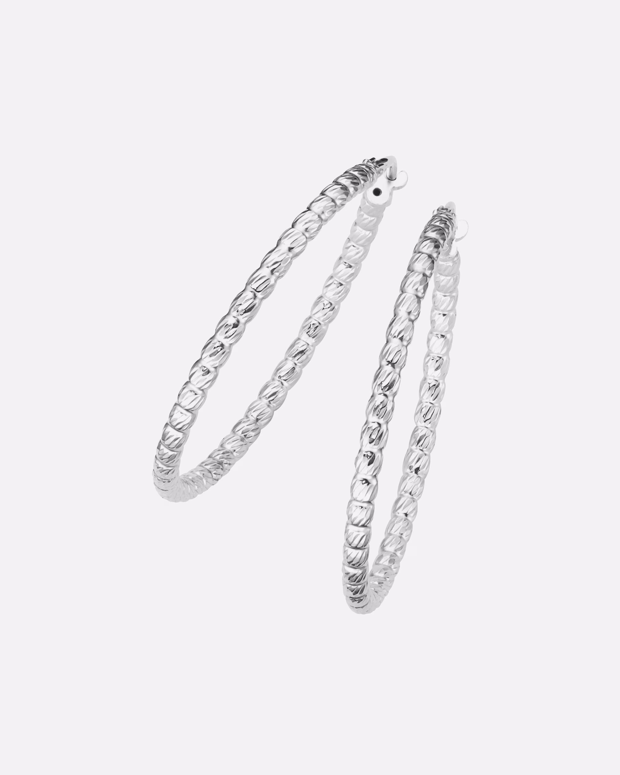 Smart Jewel earring hoop earrings with diamond surface, silver 925 3,5 cm