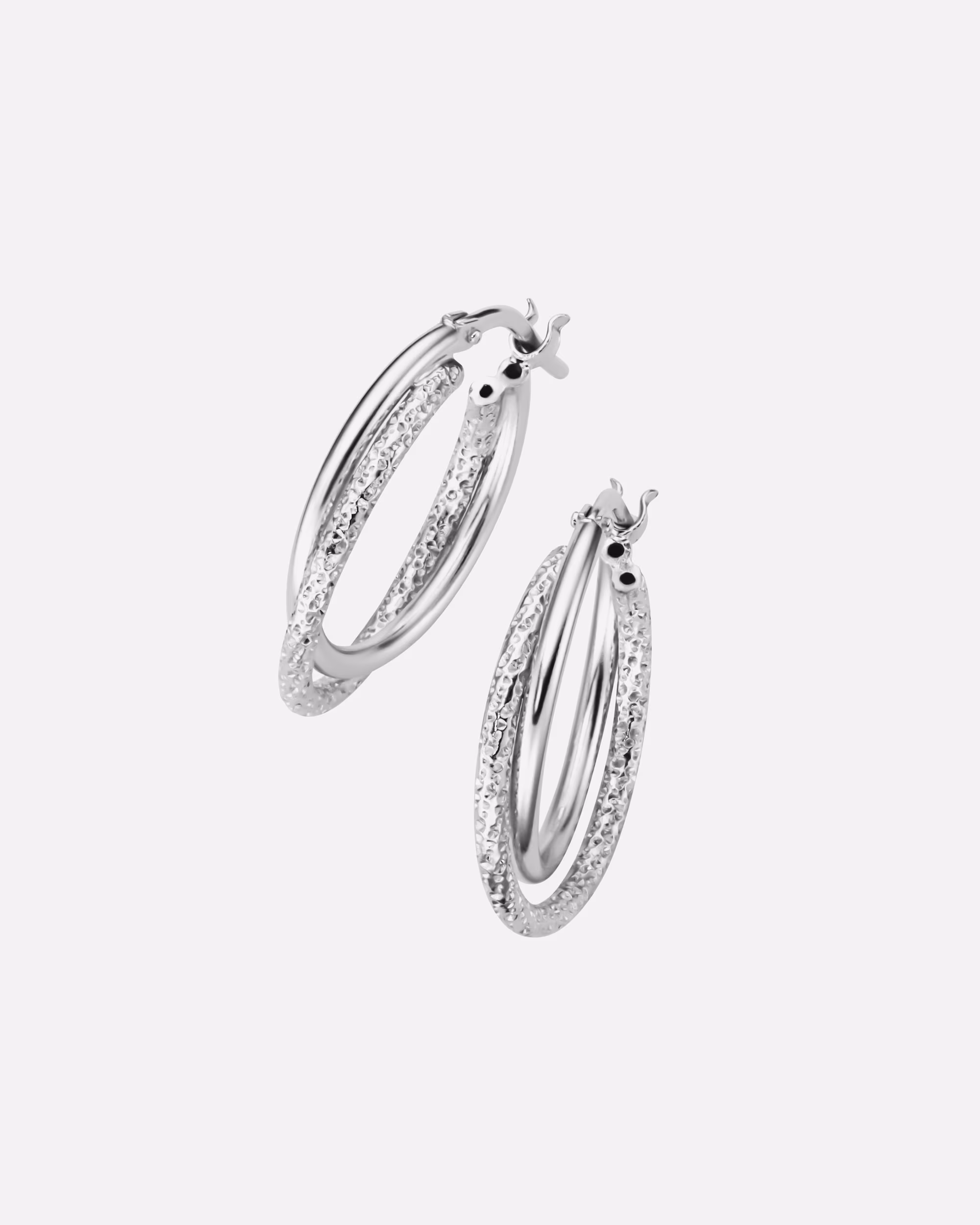 Smart Jewel earring hoop earrings, double row, shiny and structured, silver 925 Silber