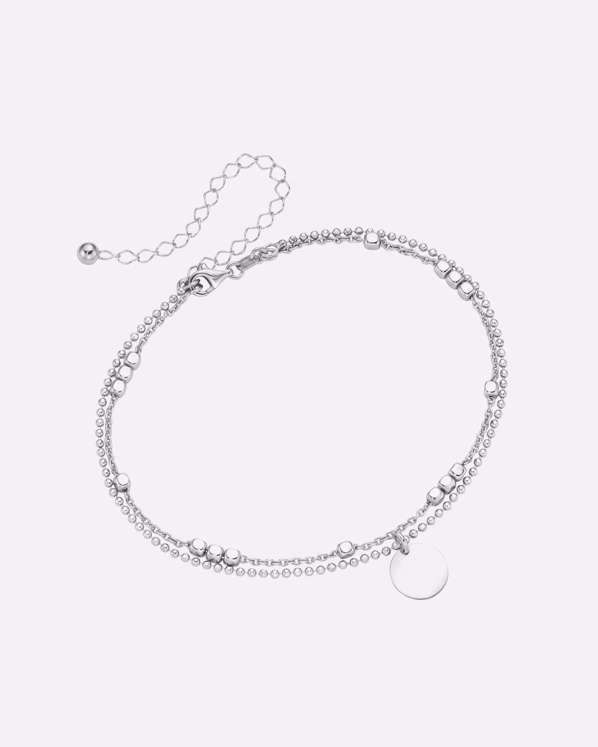 Smart Jewel jewelry ankle chain, double row, with round plate, silver 925 28 cm
