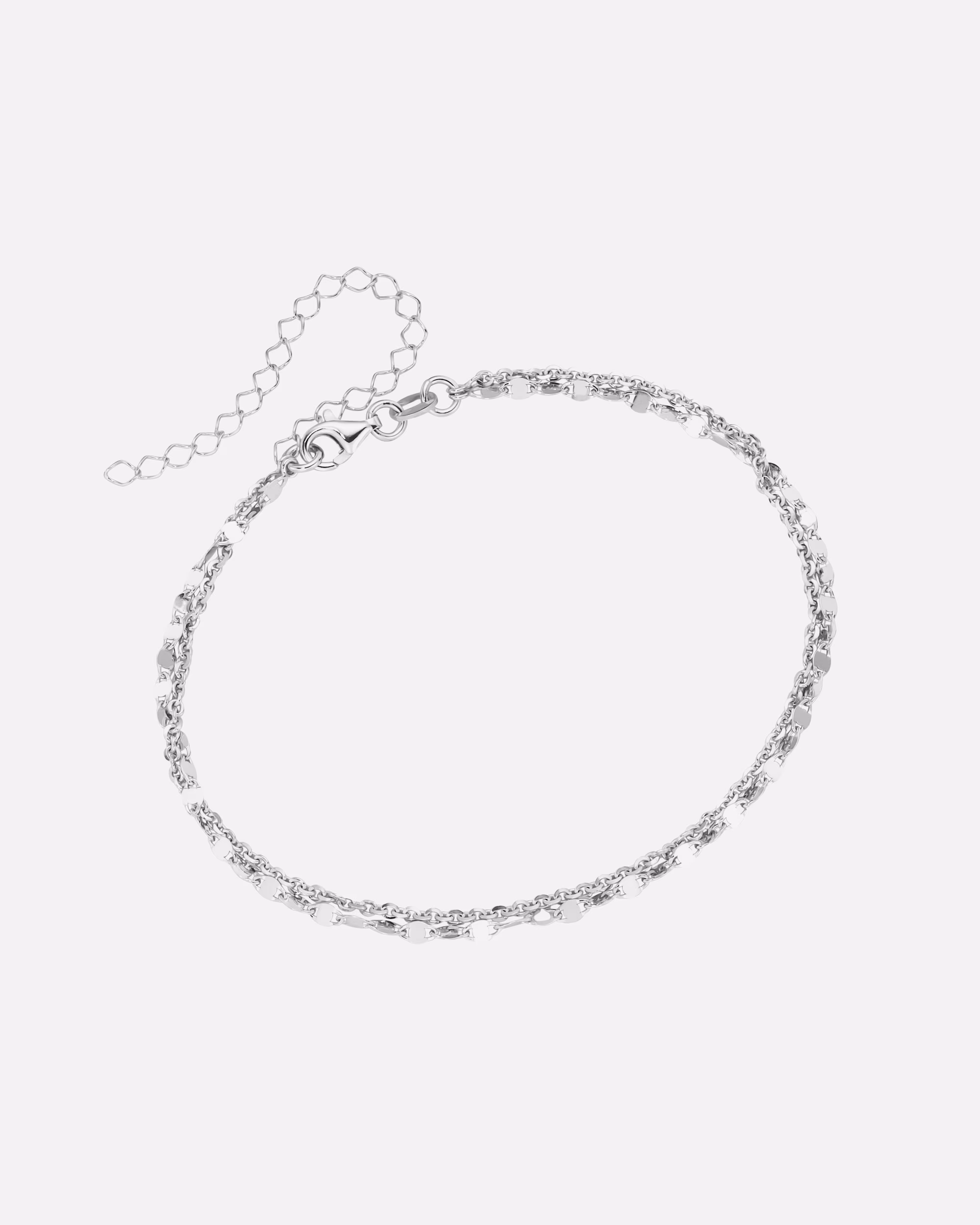 Smart Jewel Jewelery ankle chain double row, oval plates, anchor chain, silver 925 28 cm
