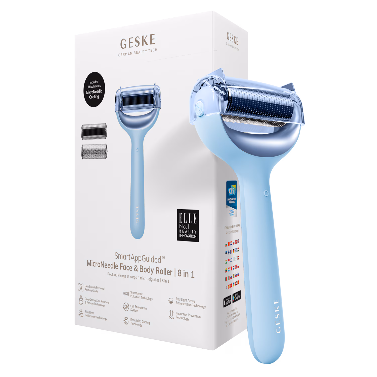 GESKE SmartAppGuided™ MicroNeedle Face & Body Roller | 8 in 1