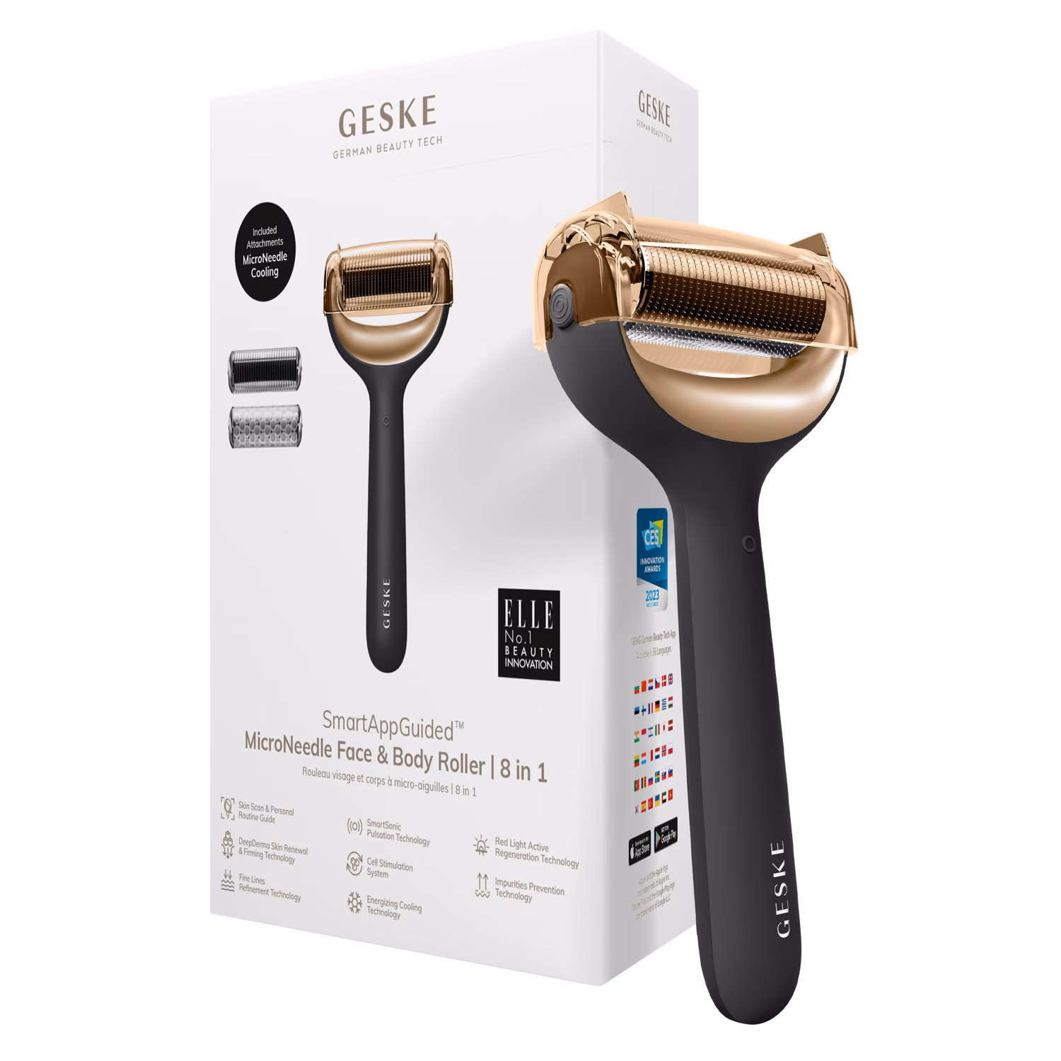 GESKE SmartAppGuided™ MicroNeedle Face & Body Roller | 8 in 1