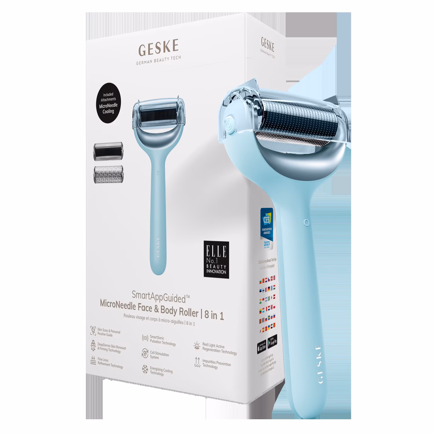 GESKE SmartAppGuided™ MicroNeedle Face & Body Roller | 8 in 1