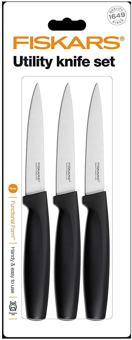 Fiskars Vegetable knife set, 3 pieces, quality steel/plastic, black, functional shape, 1014276